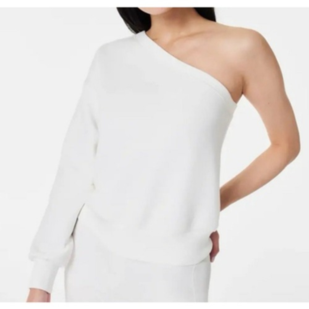 Spanx AirEssentials Sweatshirt One Shoulder‎ Long Sleeve White XL Butter Soft